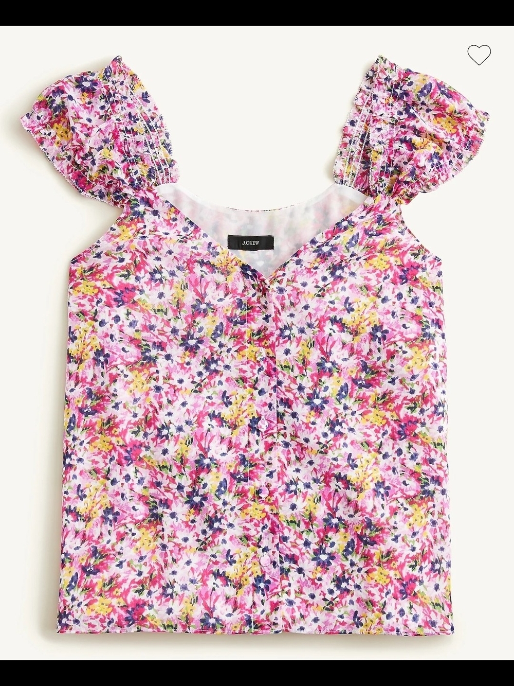 J. Crew Pink Floral Flutter-Sleeve Top